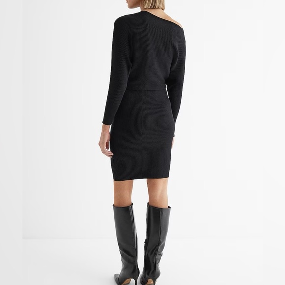 Express Ribbed Off The Shoulder Long Sleeve Mini Sweater Dress - Picture 2 of 3